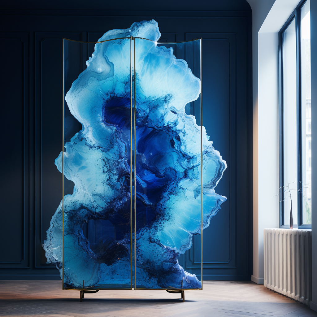 Biombo made of blue glass clouds