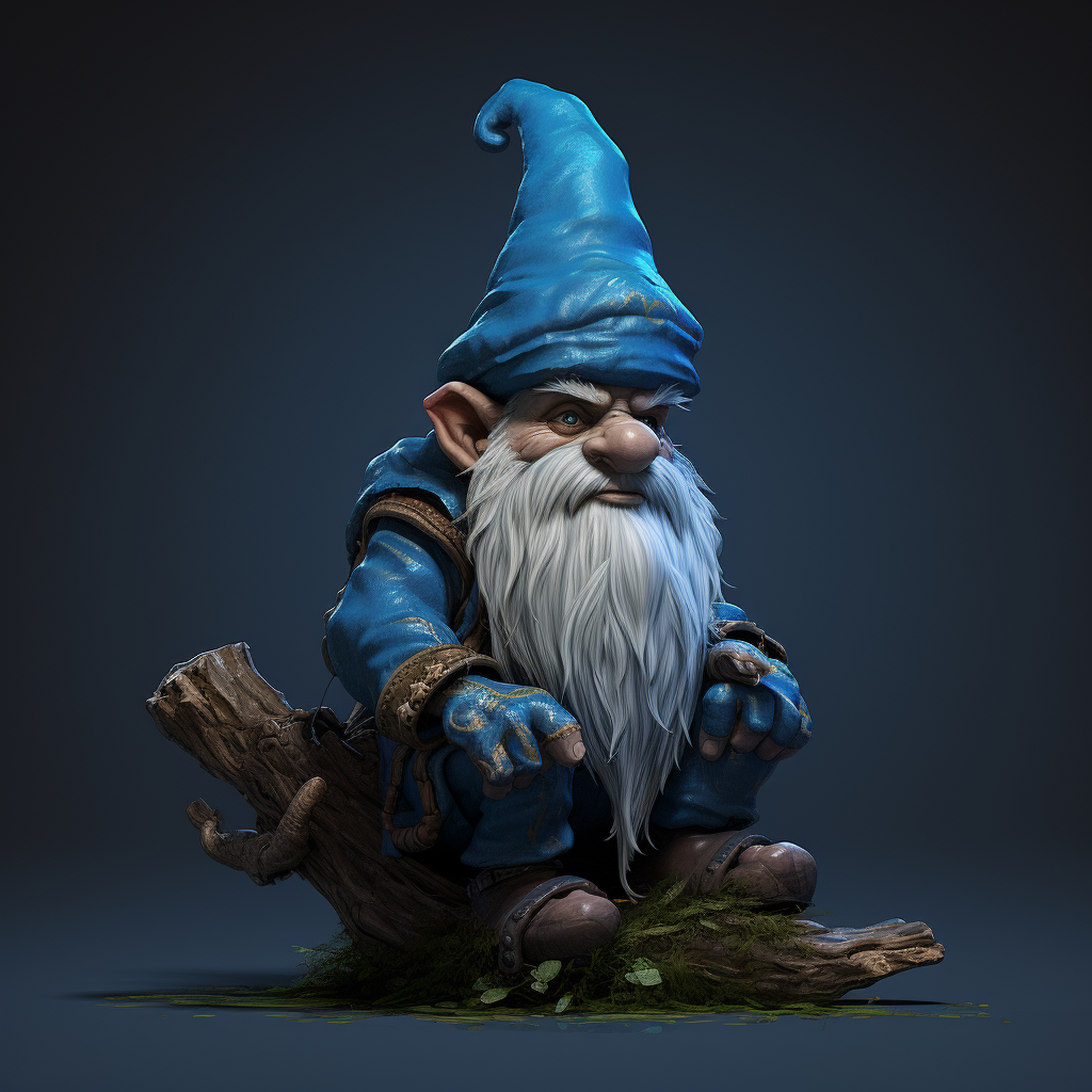 Playful blue gnome in digital forest