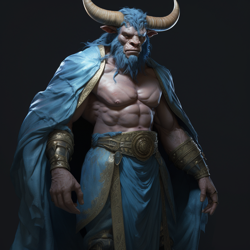 Male minotaur in blue habit