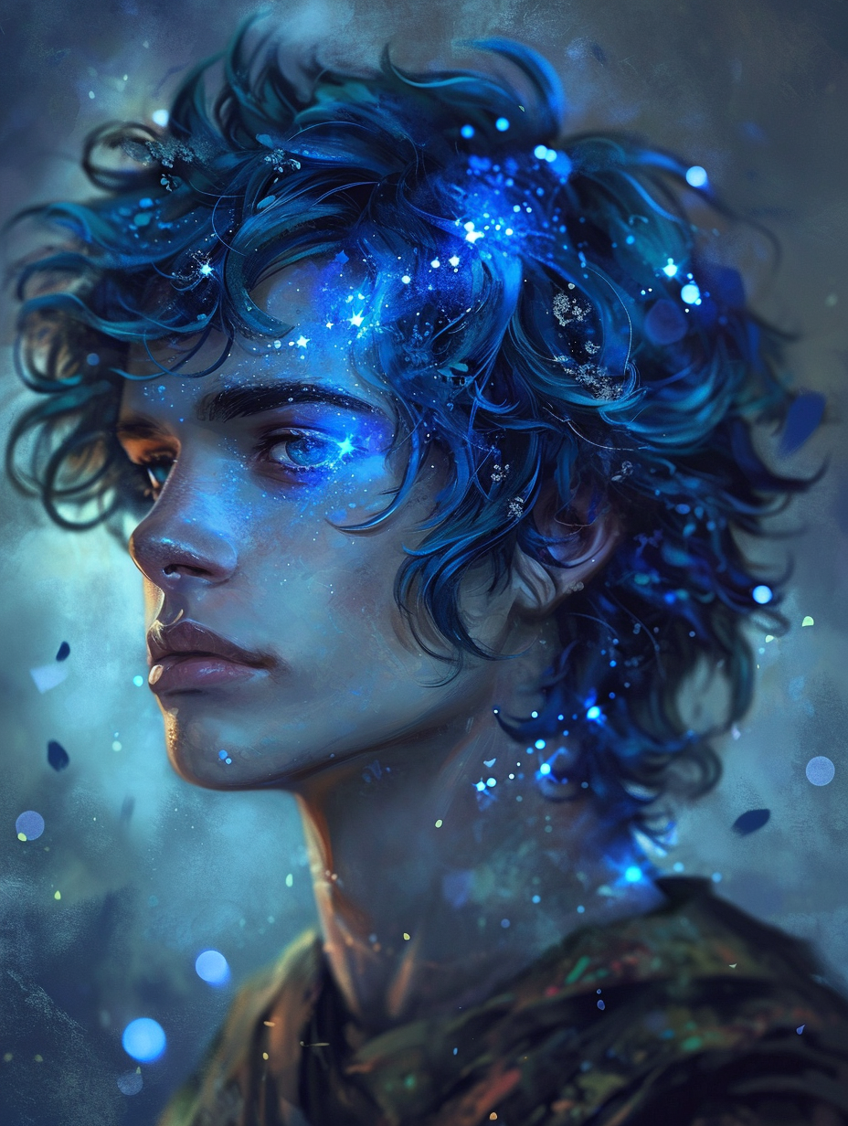 Blue-haired man with star pattern