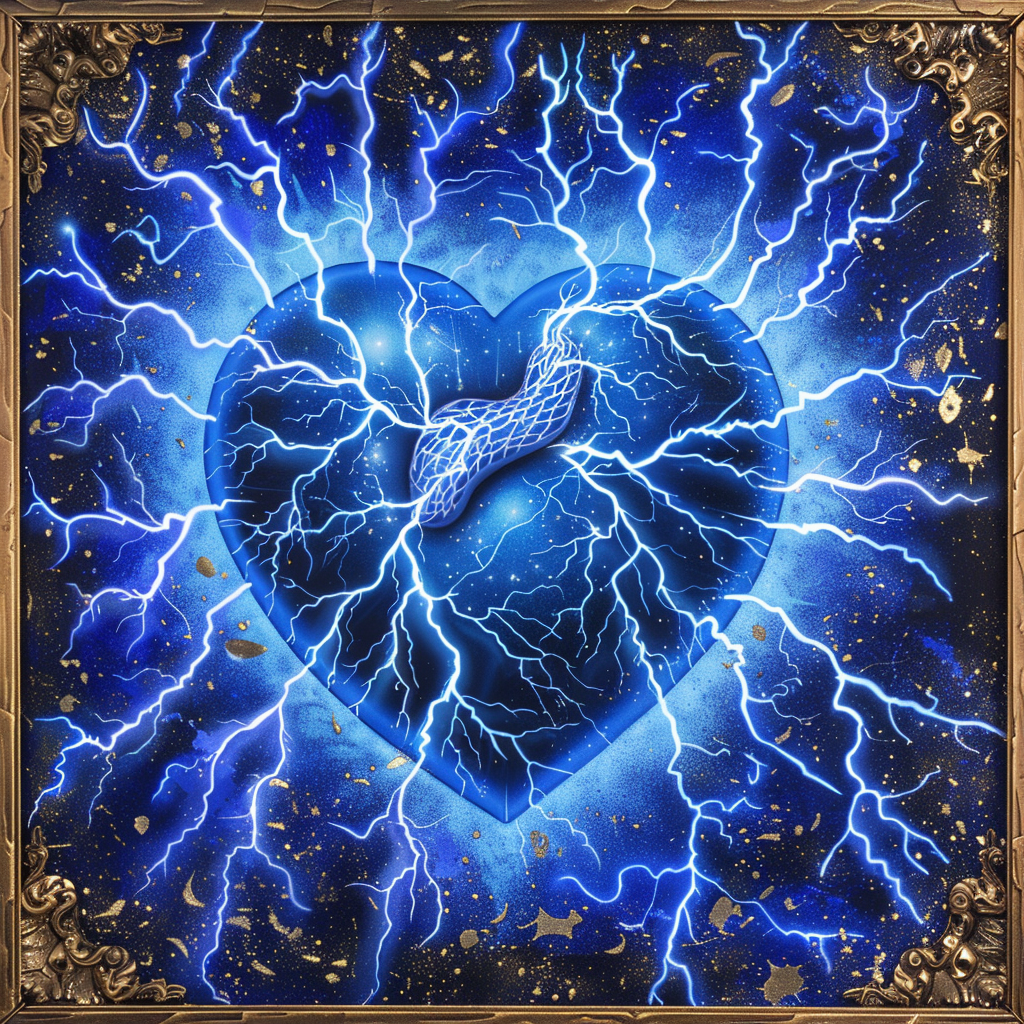 Beautiful blue heart lightning bolts