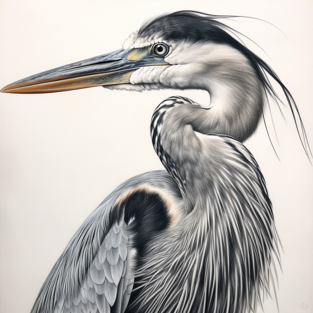 Detailed fine line drawing of a great blue heron