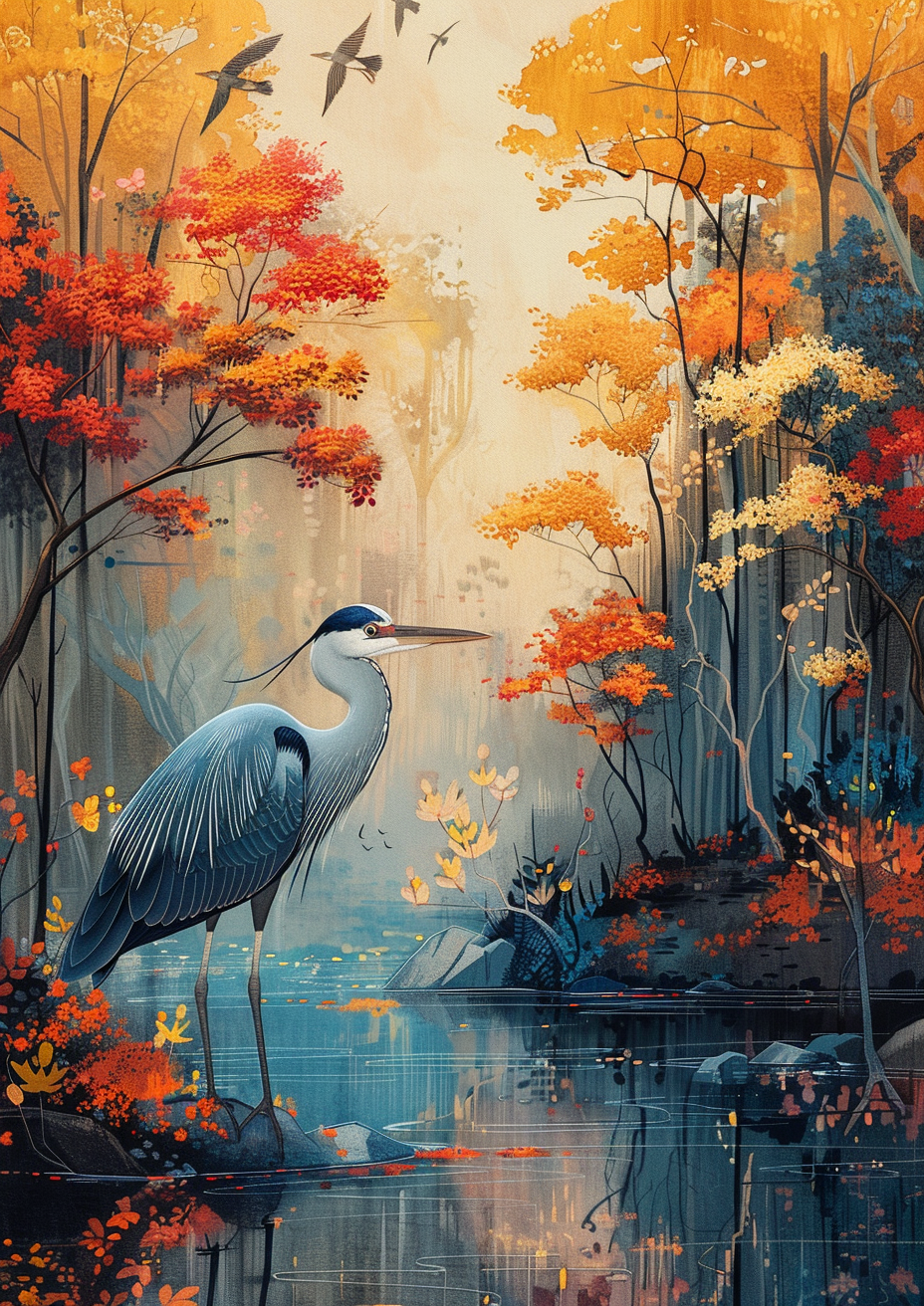 Blue Heron in Tran Nguyen Style