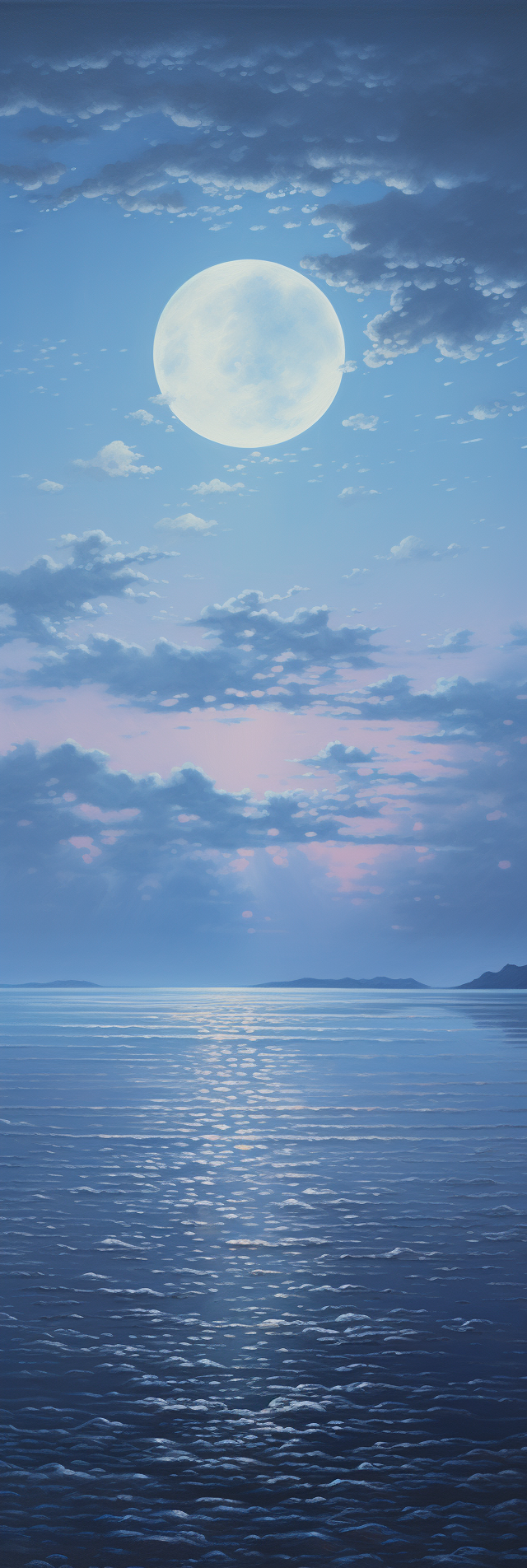 Beautiful blue hour seascape with two moons