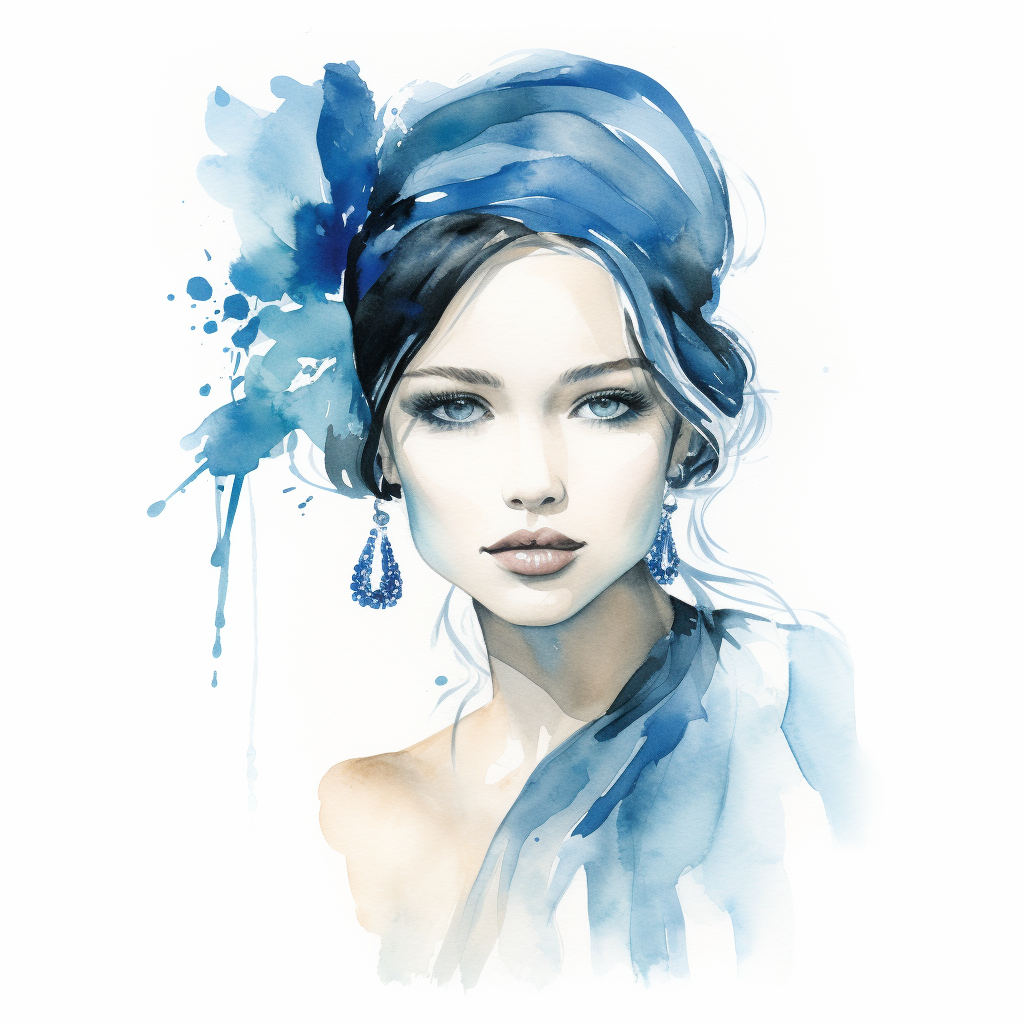 Blue lady on white background