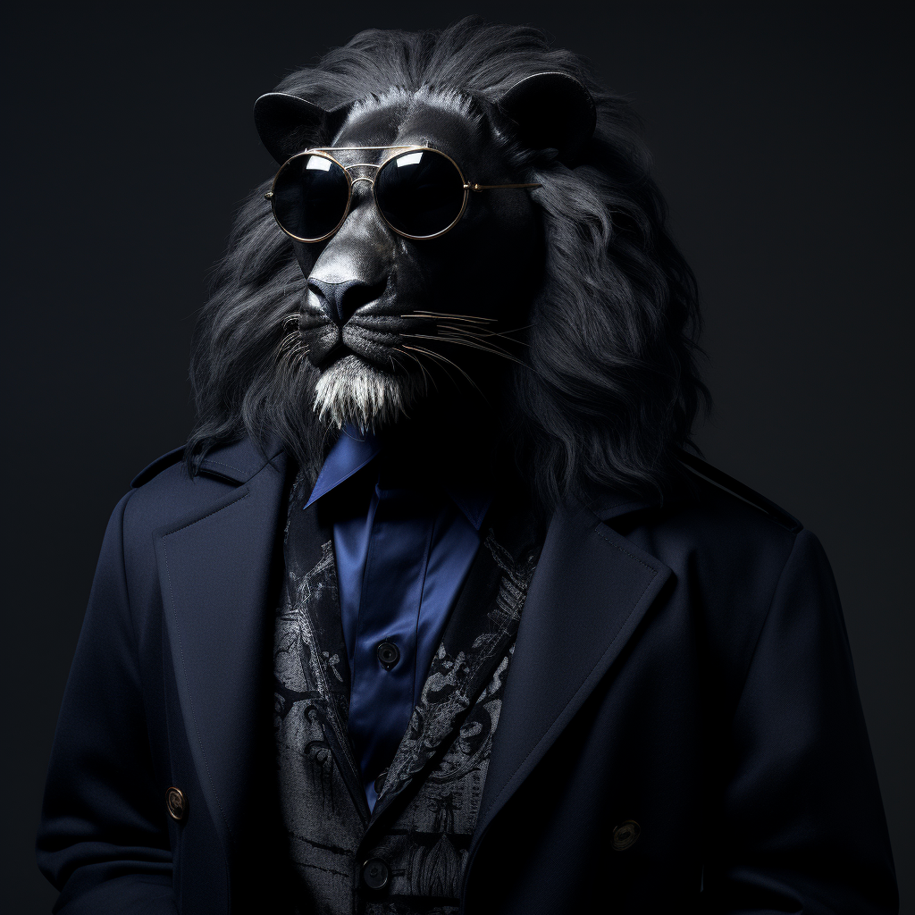 Blue lion wearing Christian Dior clothes