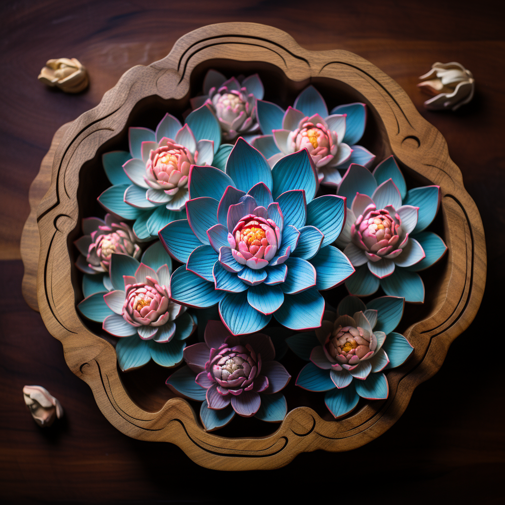 Blue lotus flower in decorative bowl