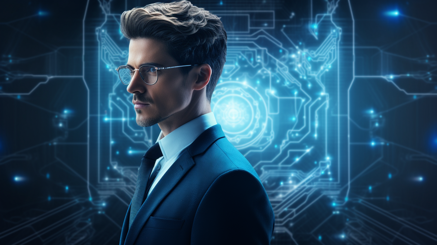 Blue male professional with AI technology