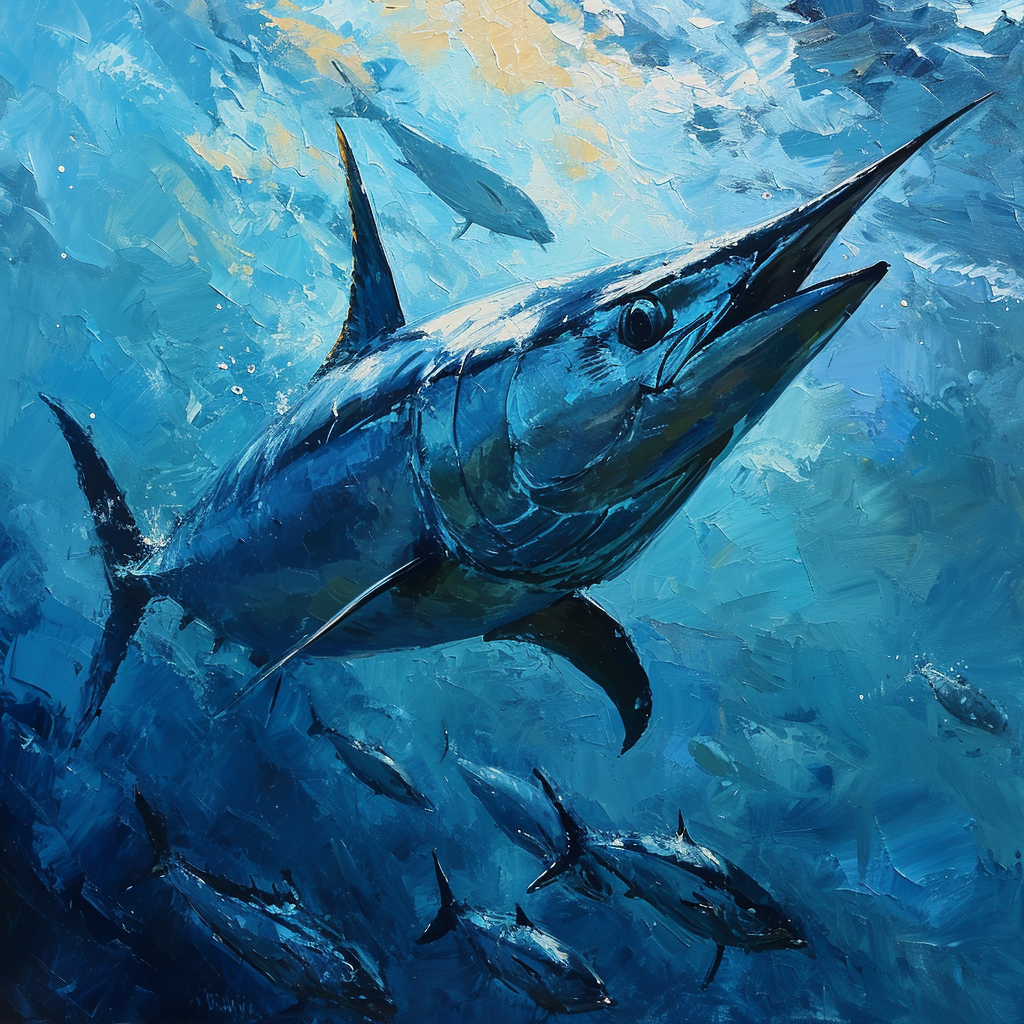 Blue Marlin Swimming with Baitfish