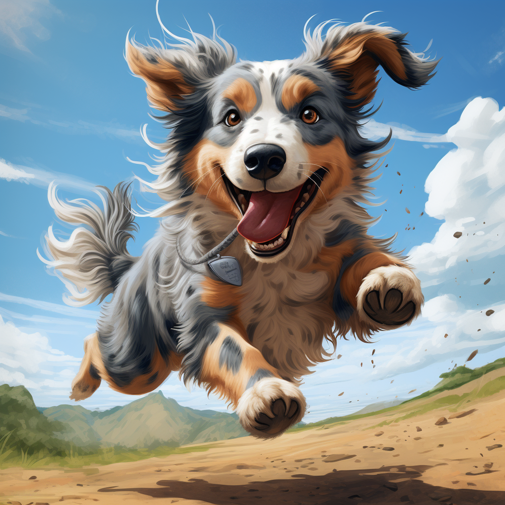 Adorable blue merle Australian Shepherd running freely