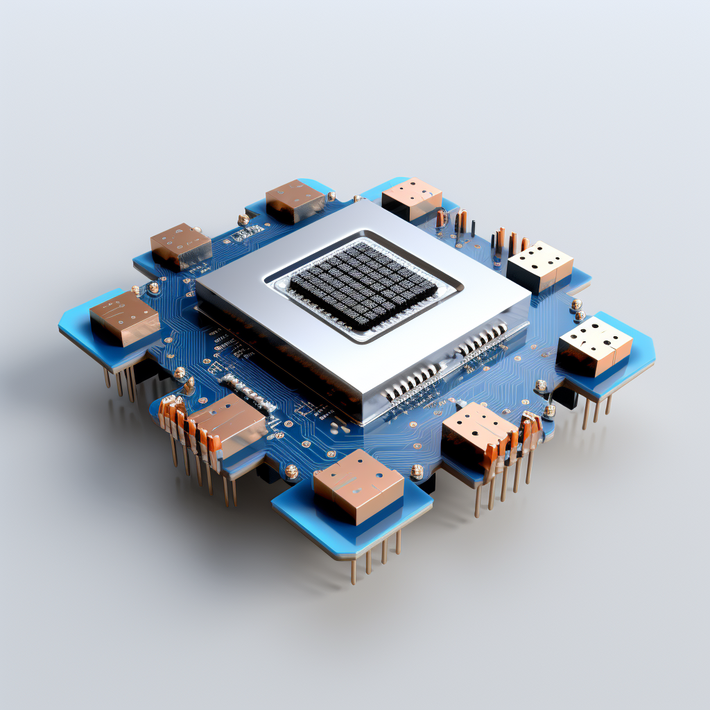 Blue Microchip CPU on Light Grey Background