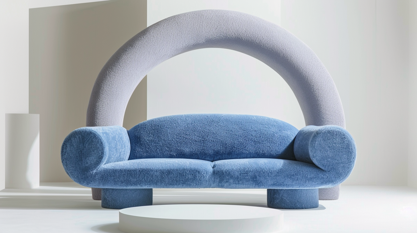 Blue minimalist sofa with arch design