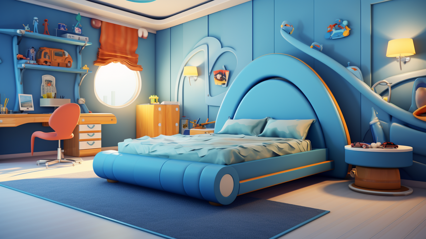 Blue modern bedroom furniture in 3D