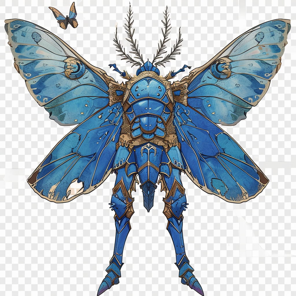 Blue moth in armor