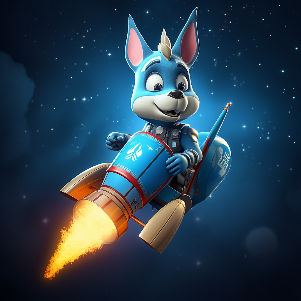 Blue Mule Mascot Launching Rocket