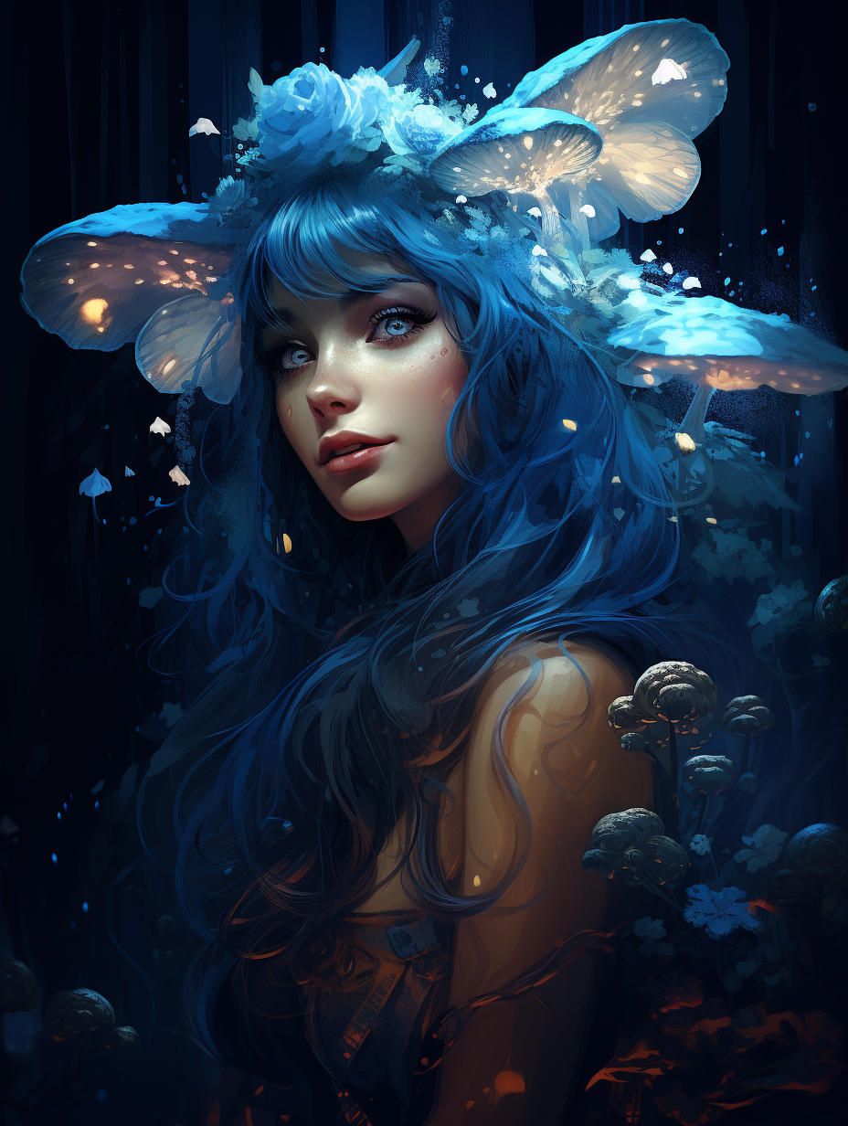 Blue mushroom fairie digital art