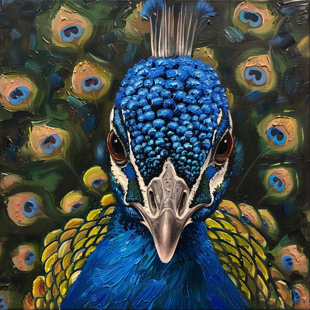 Blue peacock acrylic painting camera