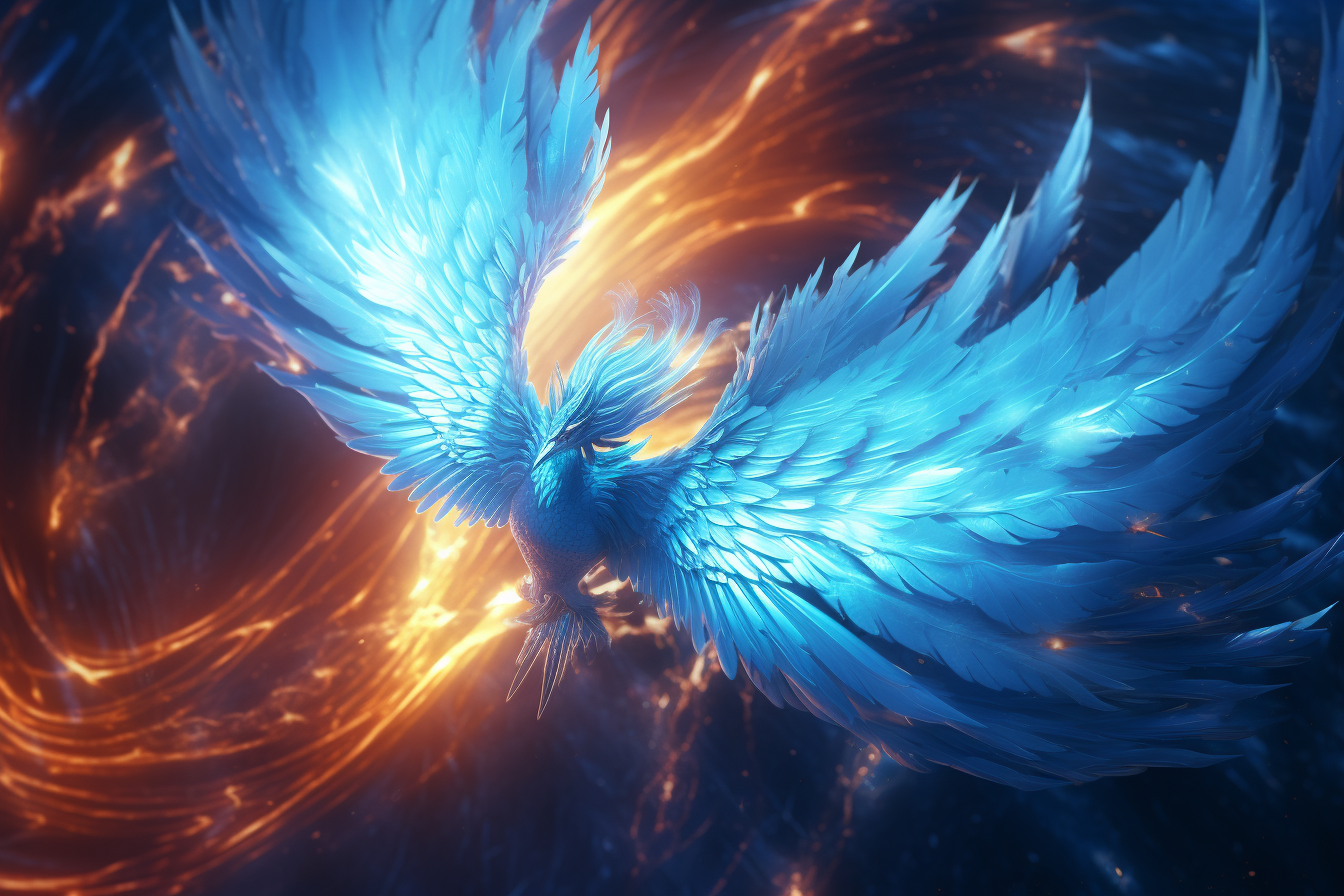 Stunning blue phoenix in a serene atmosphere