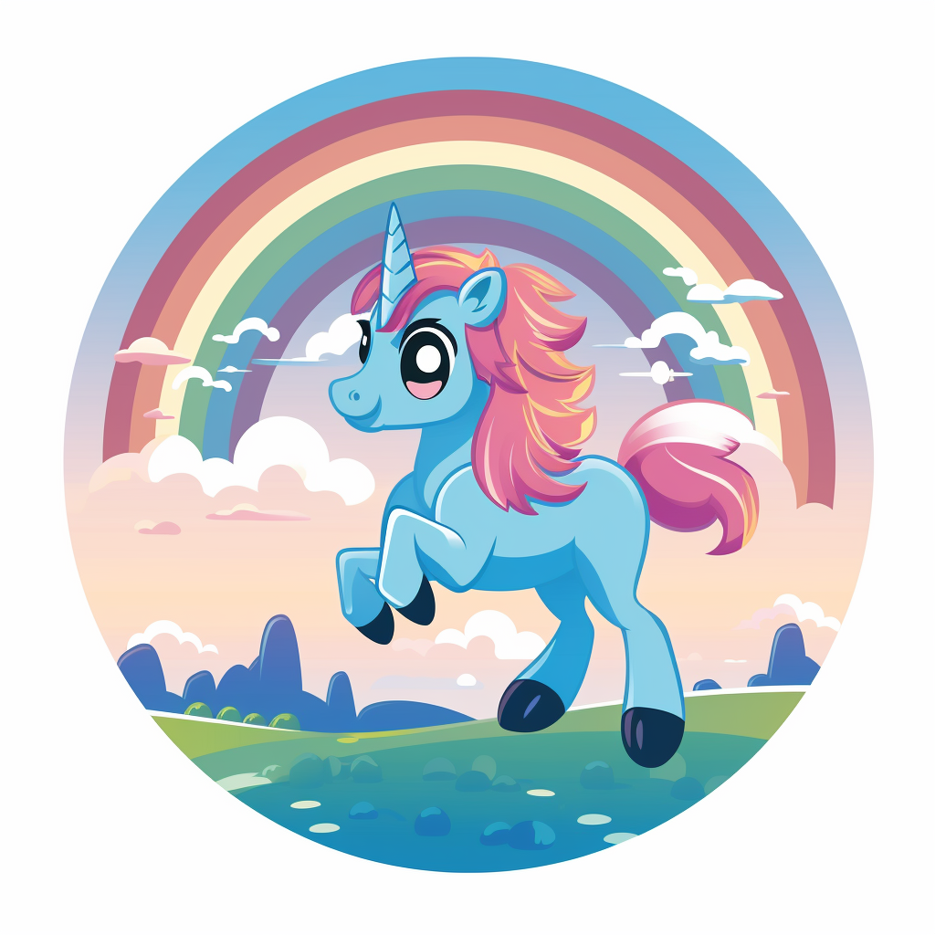 Adorable Pony with Blue and Pink Hair on Rainbow