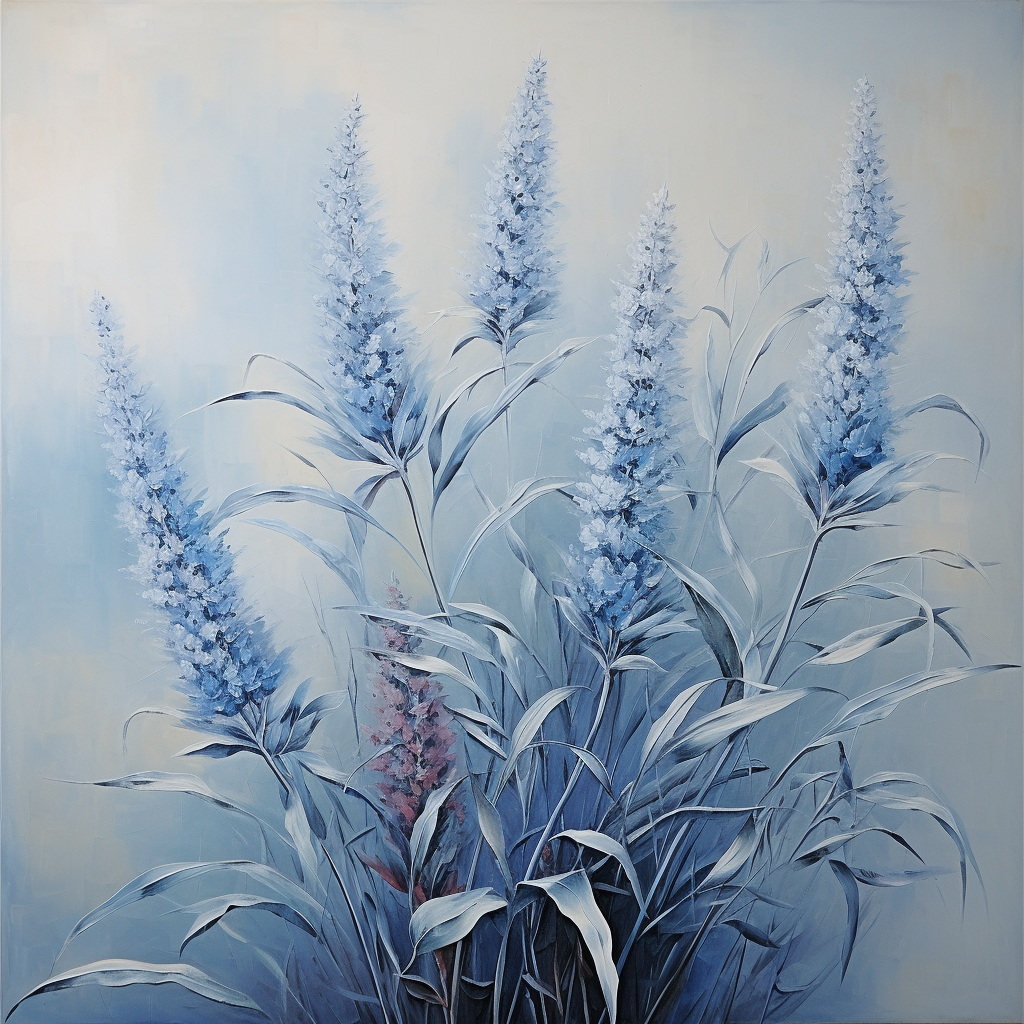 Beautiful blue plants canvas oil painting