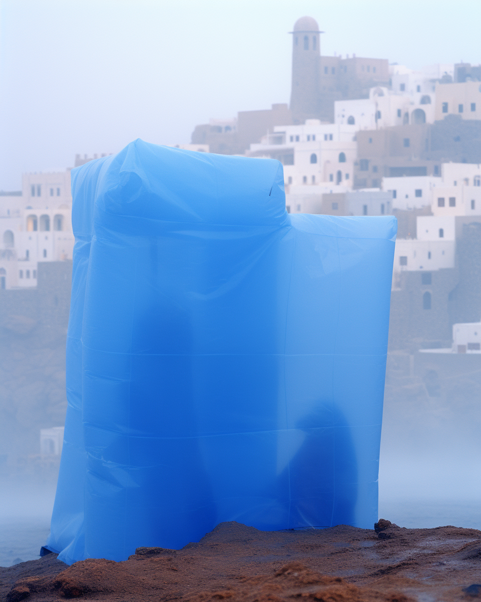 Busy Moroccan Neighborhood in Blue Plastic