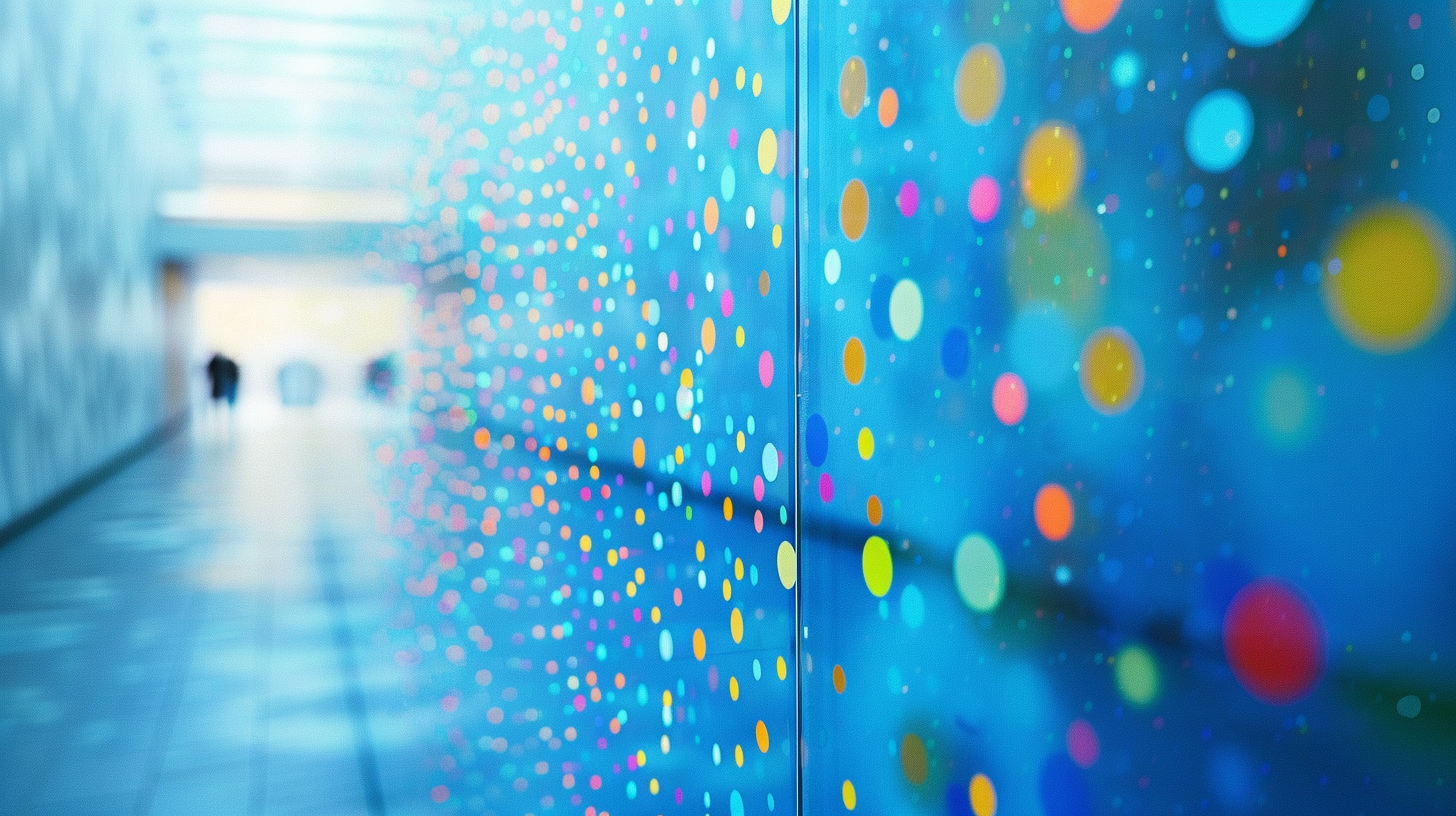 Colorful dots on blue plexiglass