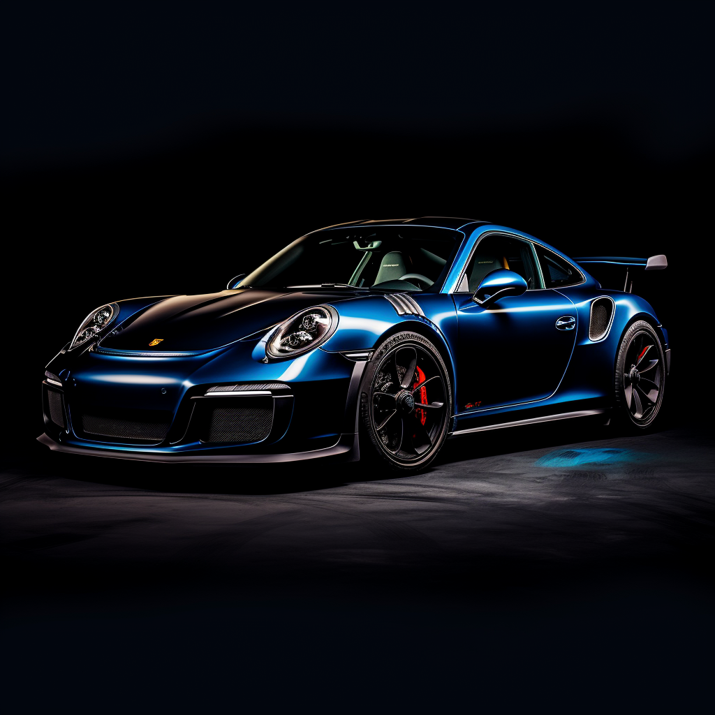 Blue Porsche on Black Background