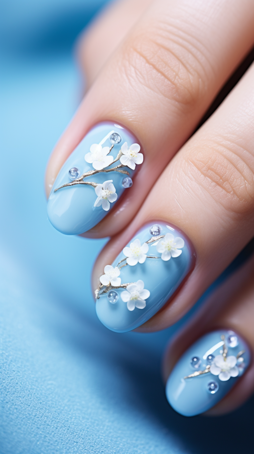 Close-up of Cutesy Pastel Blue Nail Art