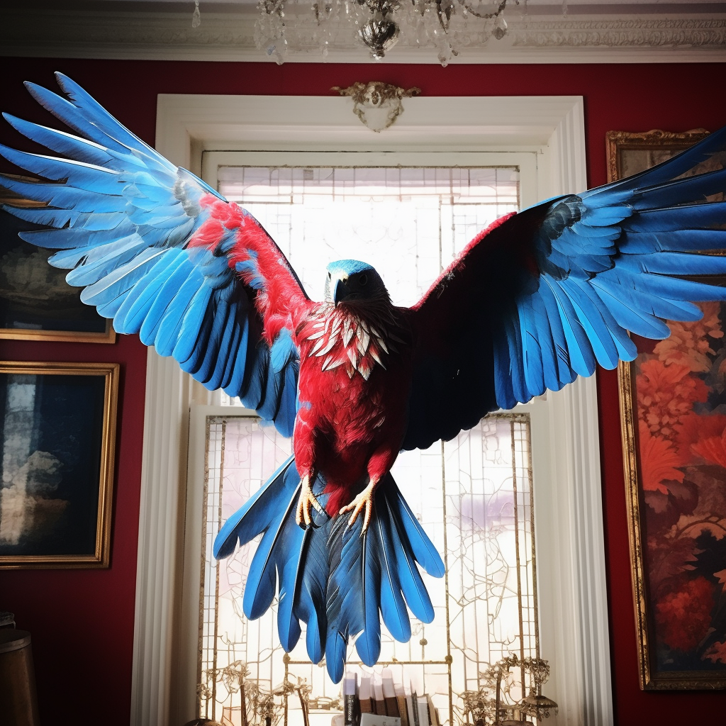 Colorful bird perched on bed