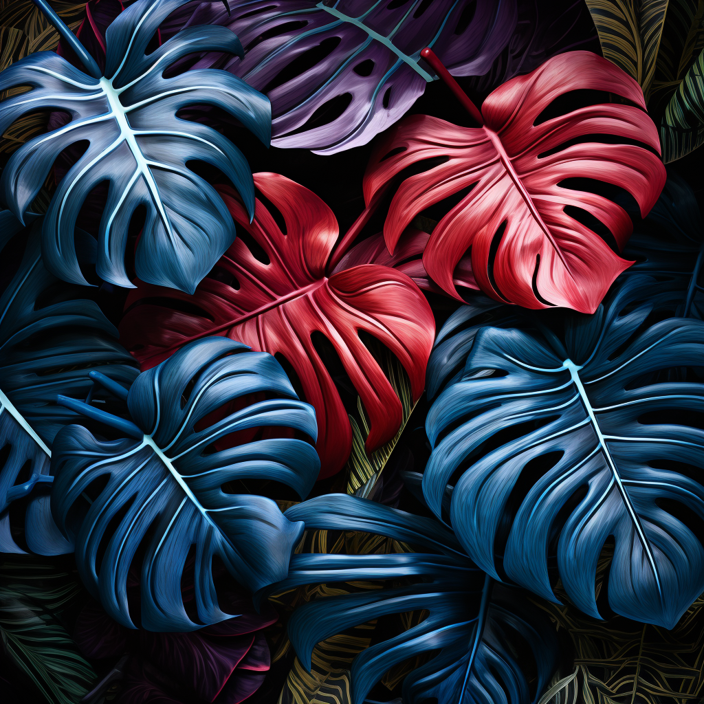 Stunning Blue-Red Monstera Leaf Exotic Plant