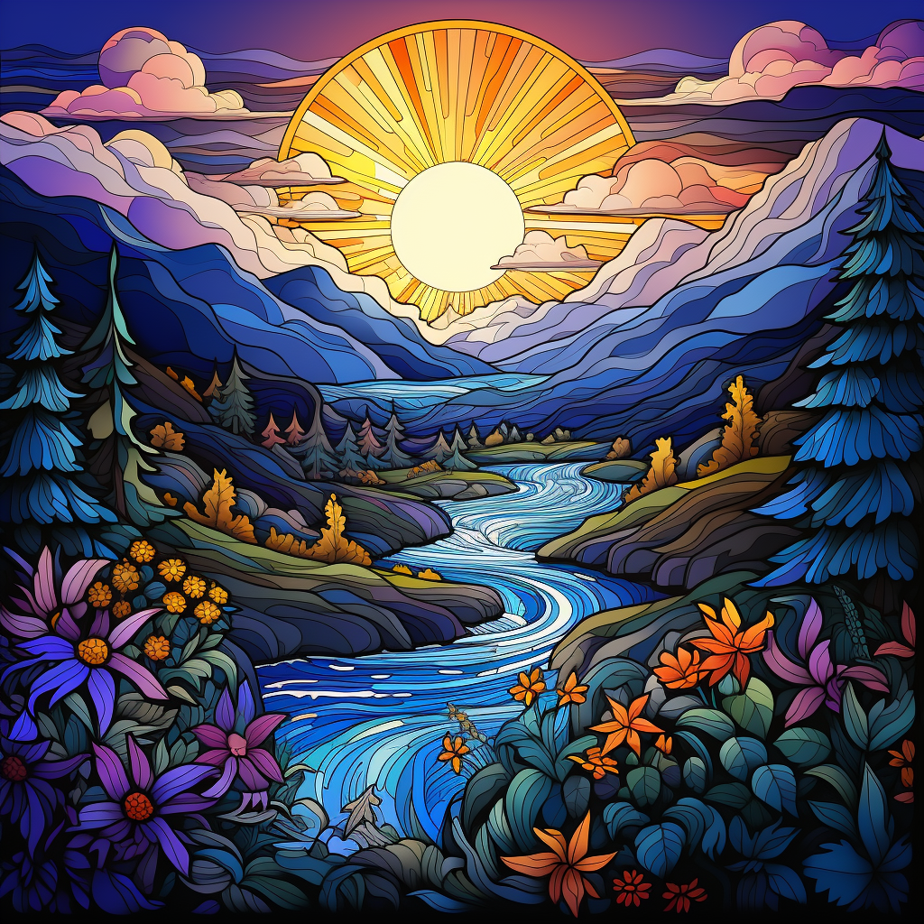 Vibrant coloring book page of Blue Ridge Mountains