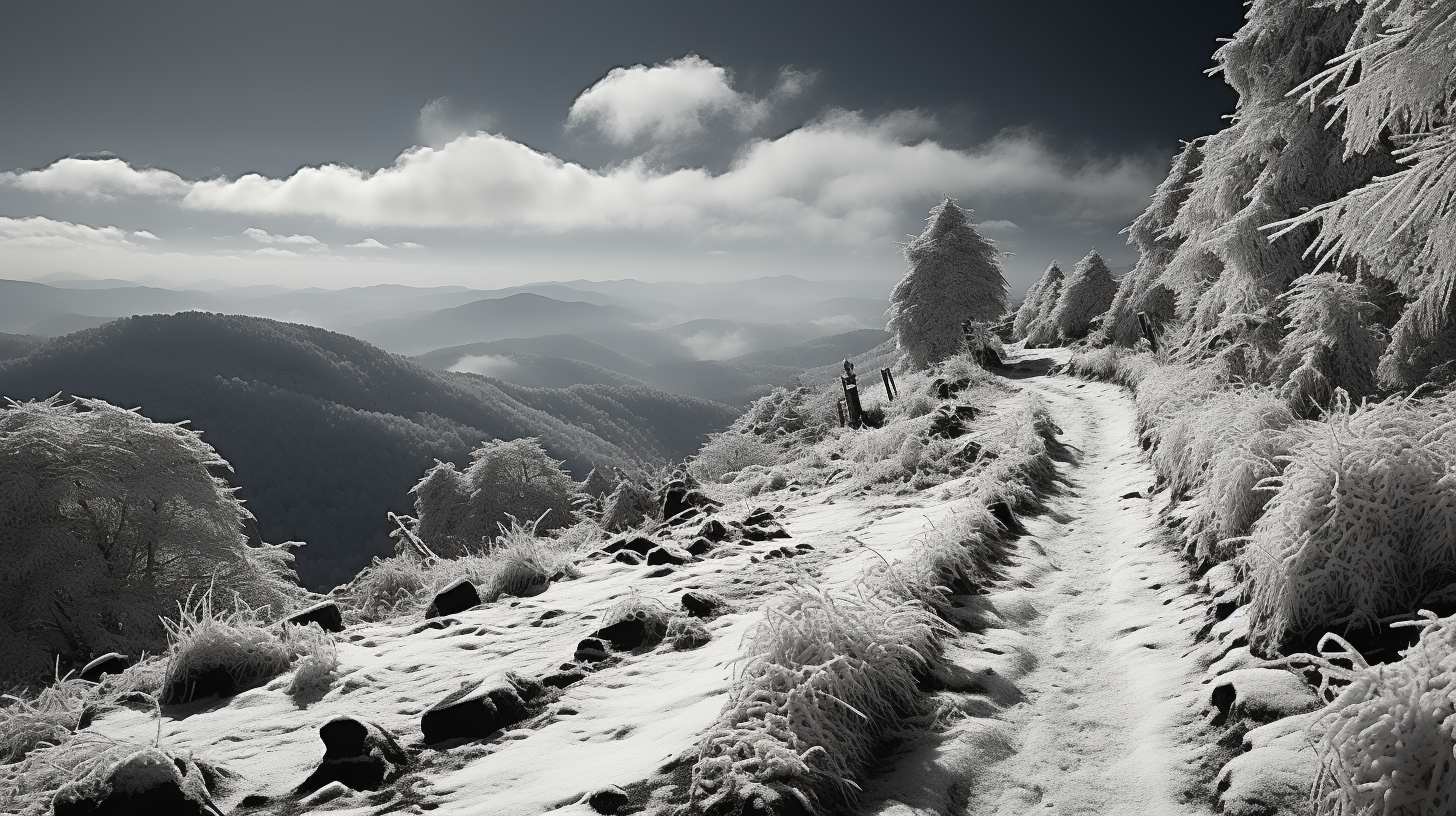 Snow-covered Blue Ridge Parkway in winter