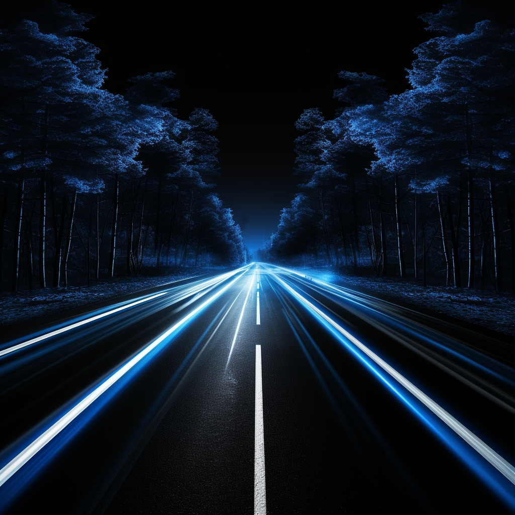 Vibrant blue road on dark background