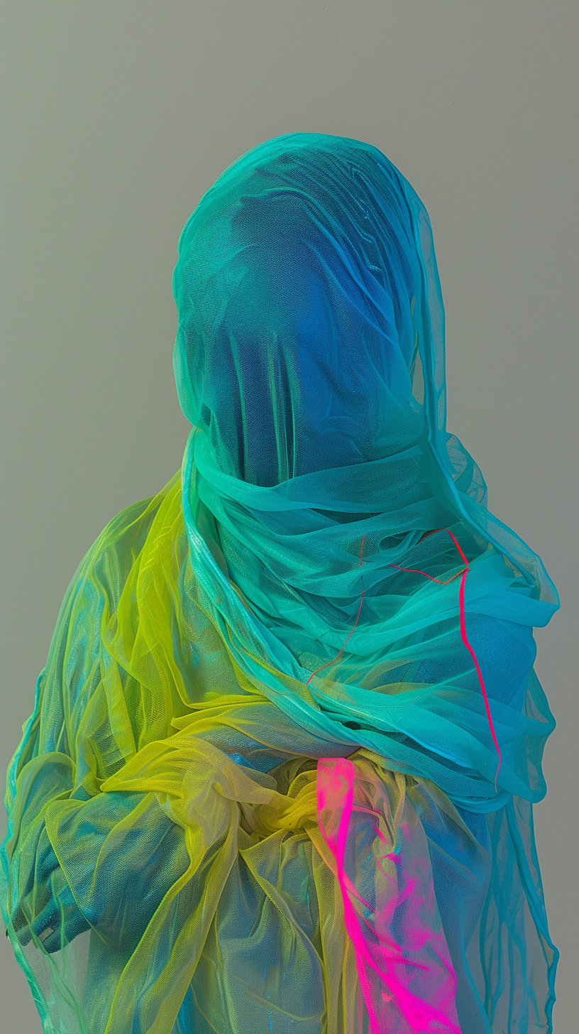 Person with Blue Scarf and Yellow Neon