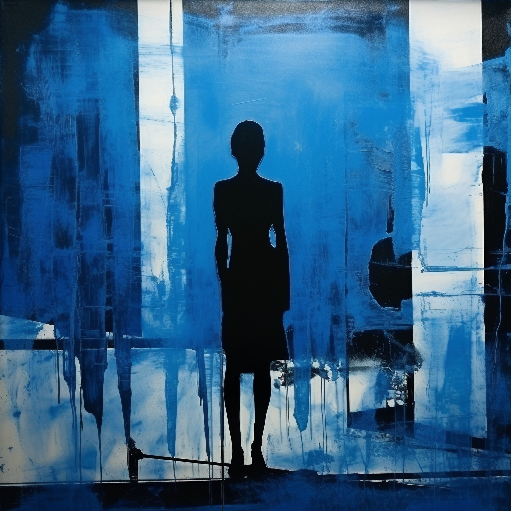 Abstract human silhouettes in blue shadows