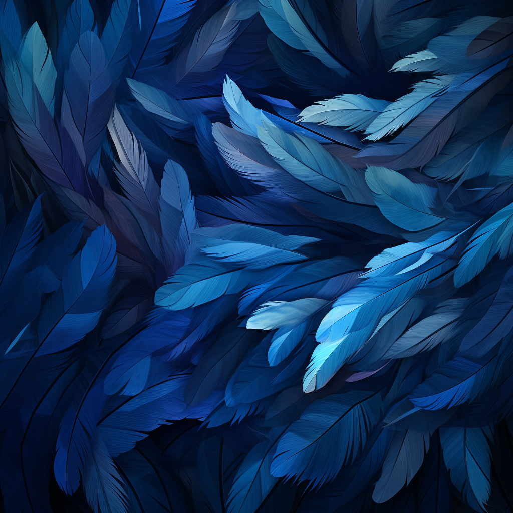 Blue shining feathers in low polygon style