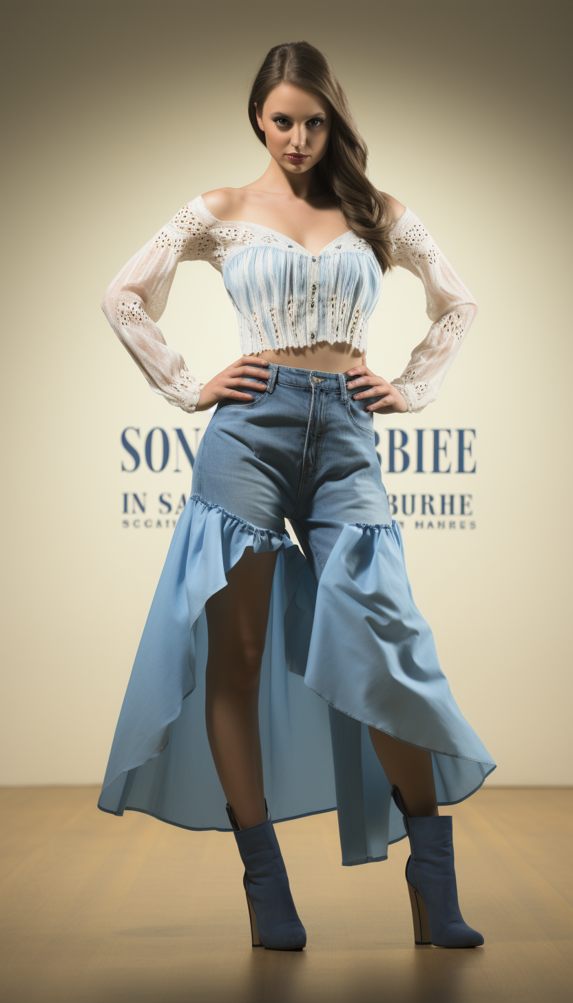 Beautiful woman line dancing in blue silk attire