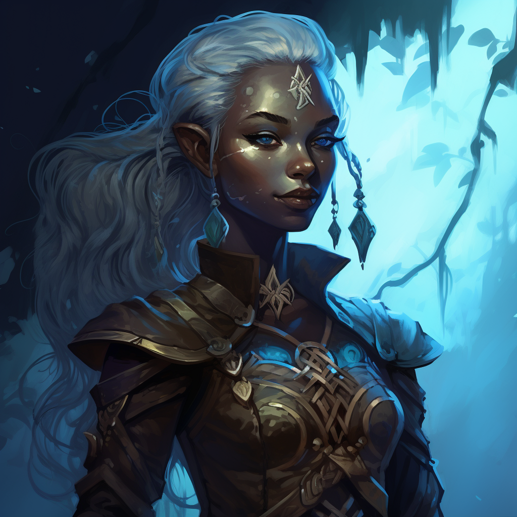 Beautiful Blue-Skinned Female Dark Elf Druid