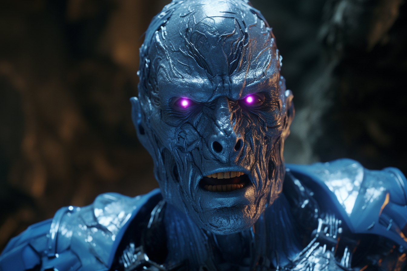 Blue-skinned man with iron jaw