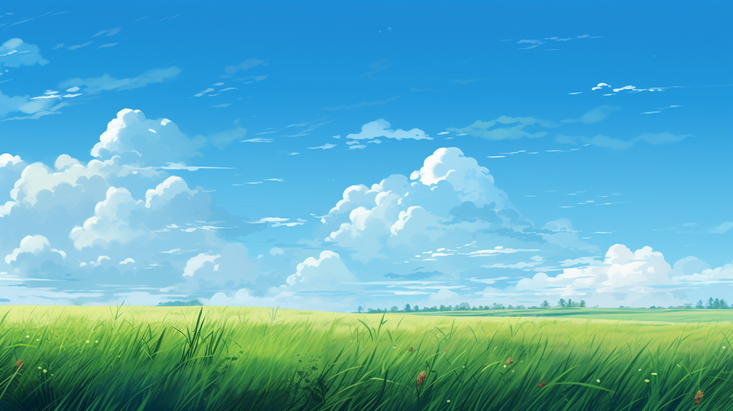 Minimalistic blue sky with sun and grass