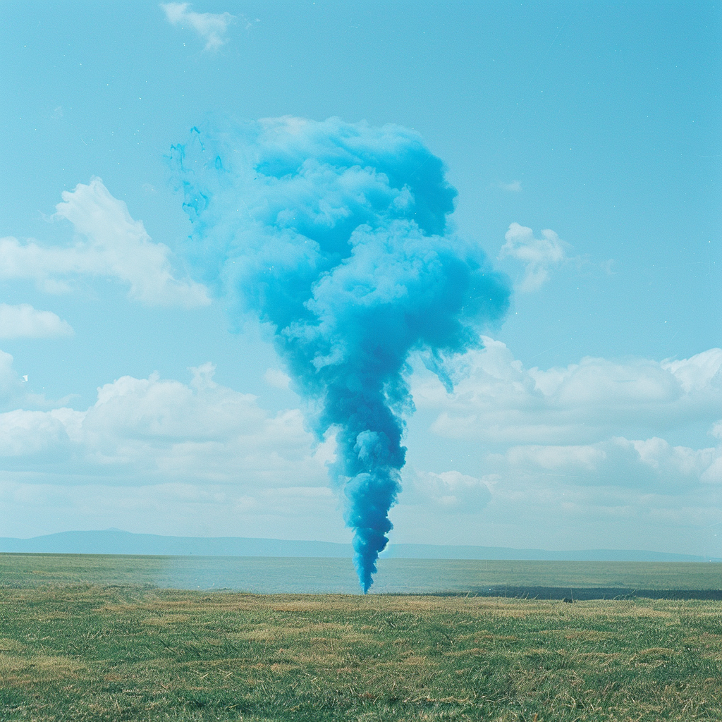 Blue smoke signal on grass