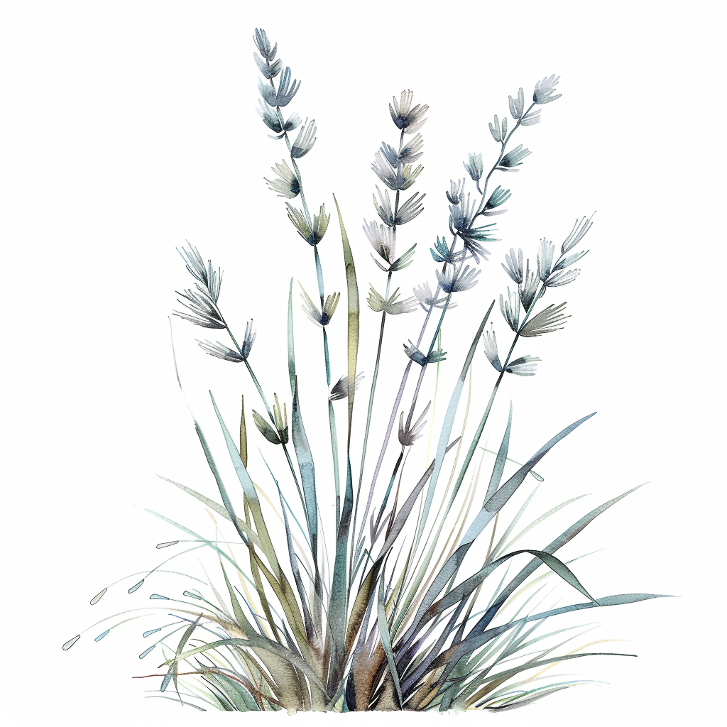 Watercolour illustration of blue stem grass