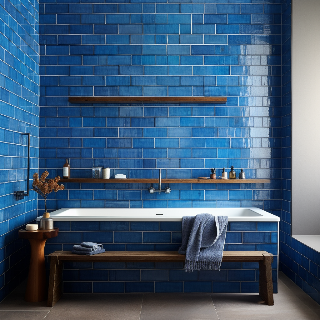 Blue Tiled Bathroom Wall