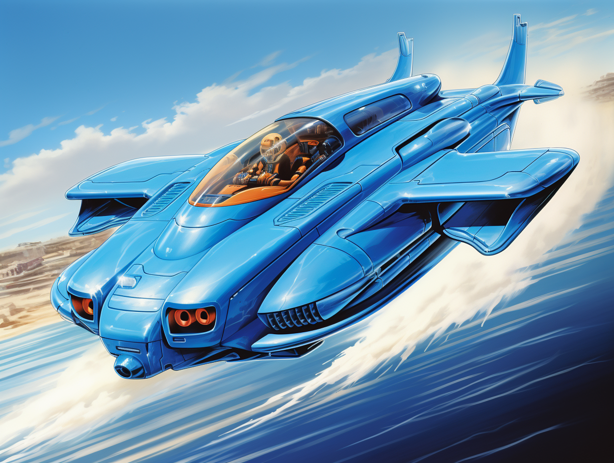 Blue transforming futuristic jet in action