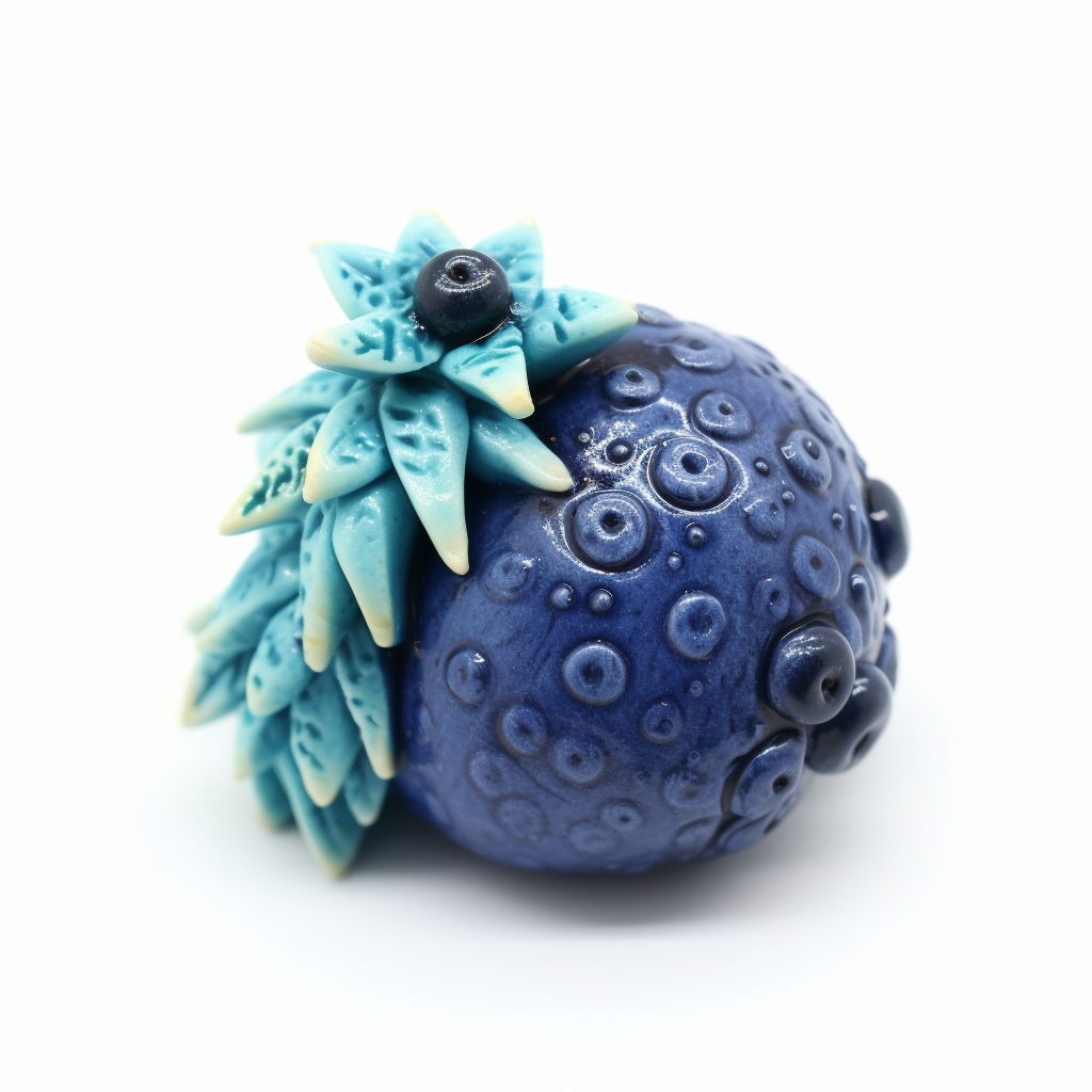 Blue tropical fruit polymer clay on white background