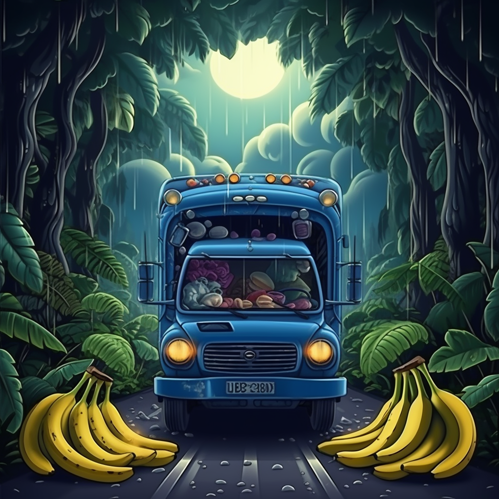 Vibrant Blue Truck Loaded with Bananas