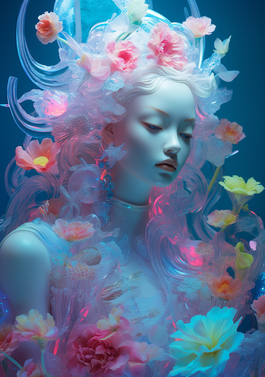 Human wearing a blue water flower crown