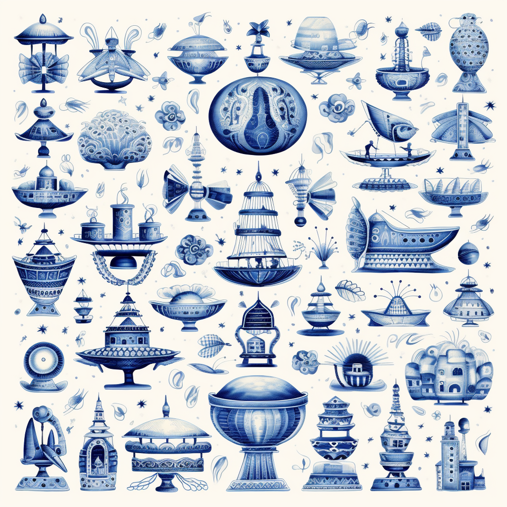 Blue and white antiques china print