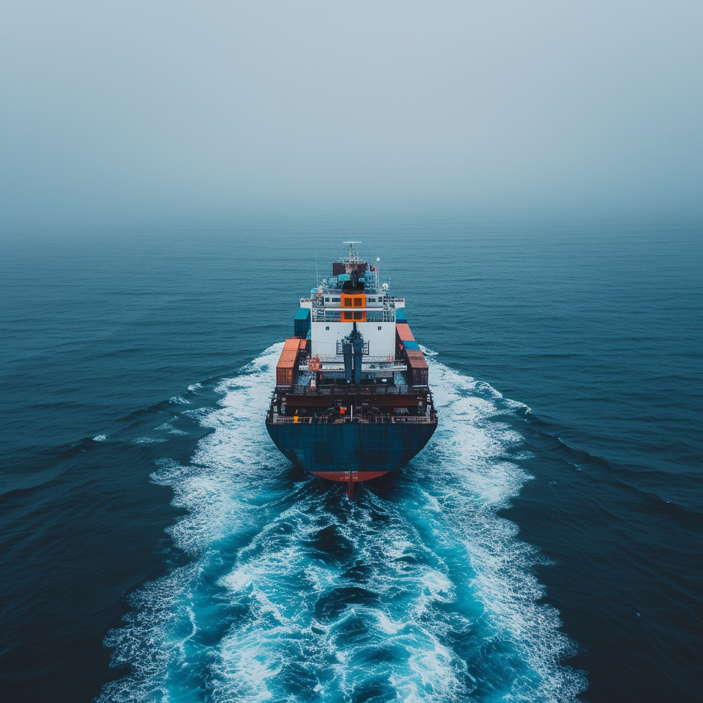 Blue White Container Cargo Ship in Ocean