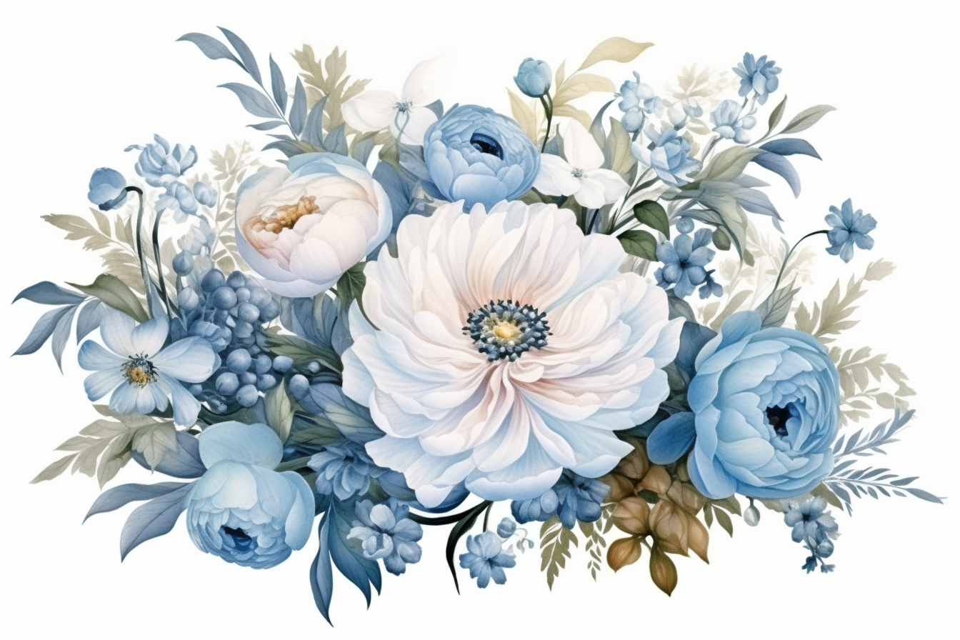 Realistic blue and white flower arrangement